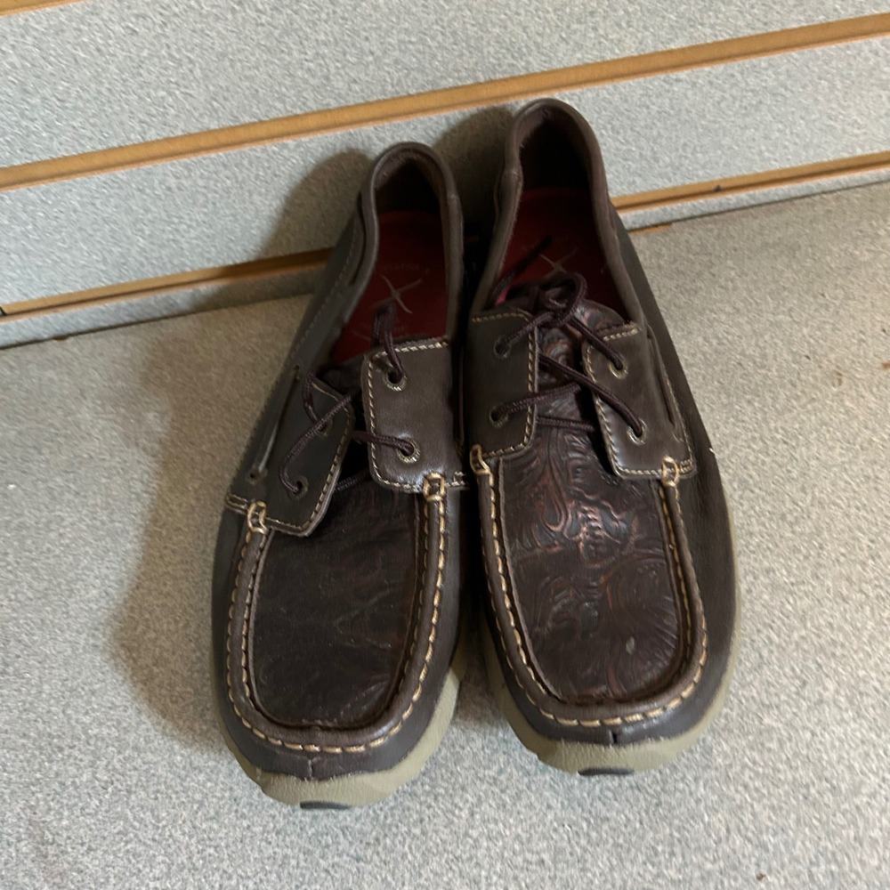 Twisted X WDM0070 Brown Leather Tooled Slip On Loafer Boat Shoes 9‎ 1/2 M